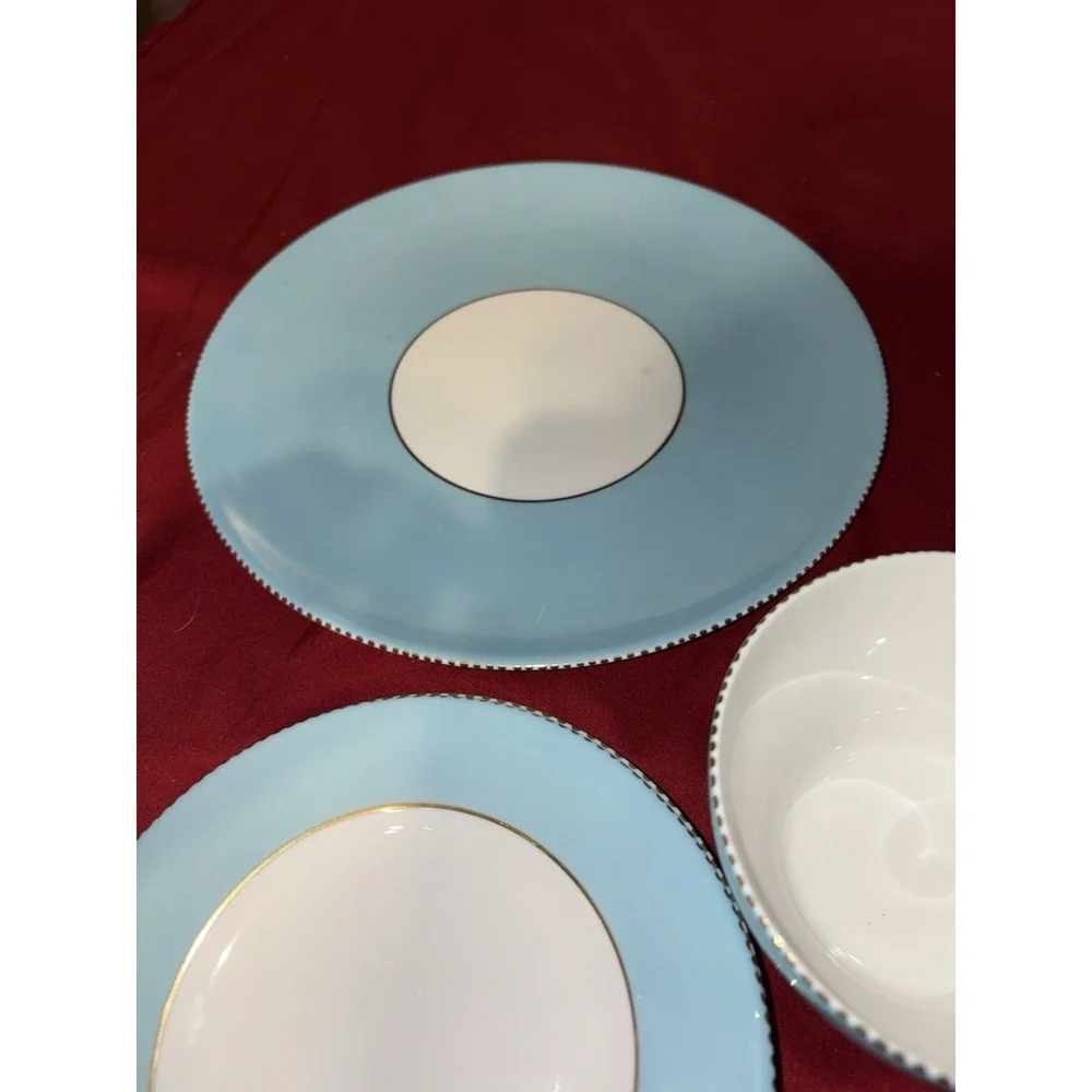 Wedgwood W4143 Sky Blue Gold Beaded Tea Set Fine Bone China England - 20 Pcs